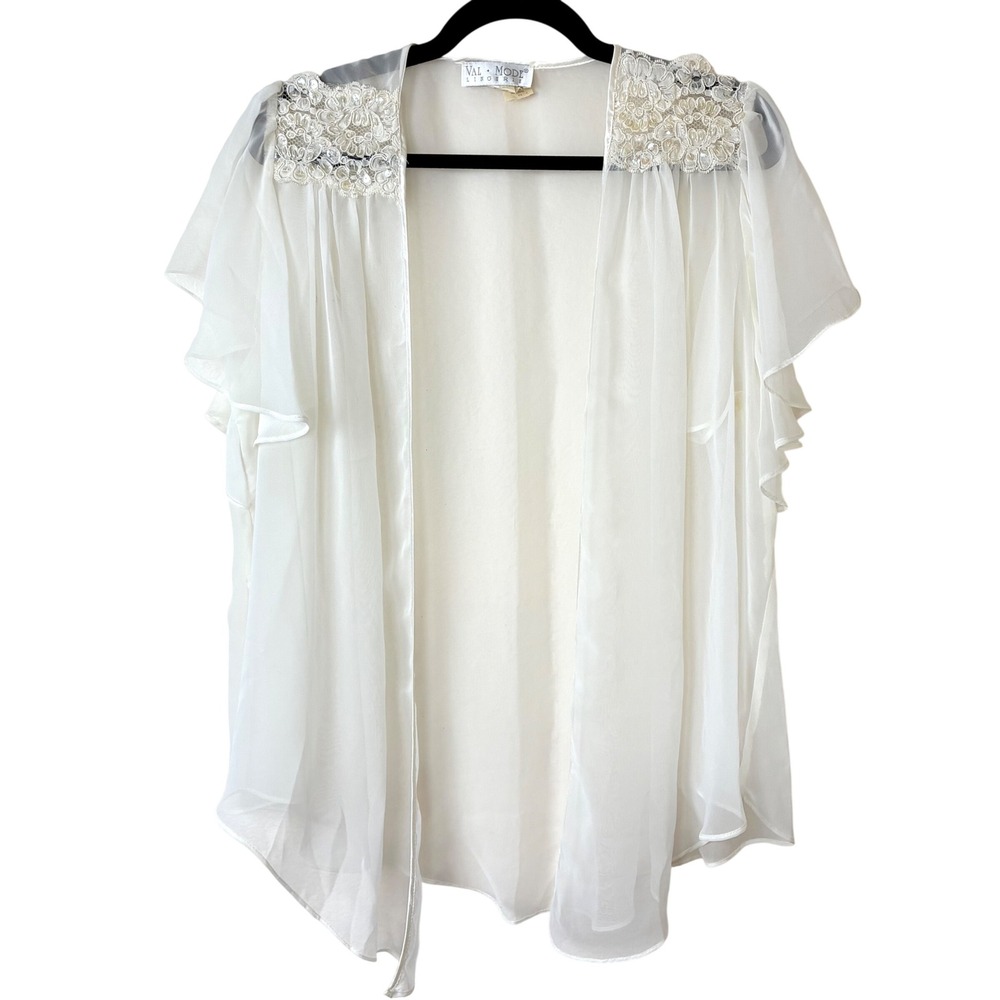Vintage Kimono Top Sz S Fairy Romantic Sequin Lace Cottage Ethereal Boho Cream